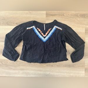 Free People Embroidered Boho Long Sleeve Top | Size S- EUC